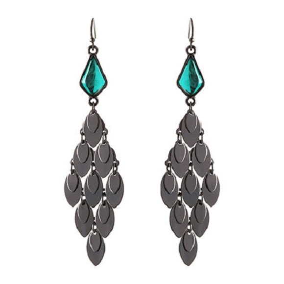*EARRINGS Green & Gray Teardrop Chandelier Final $ - Picture 1 of 5